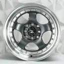 RIN 15X7 4-100/114.3 R1 SPORT 1064 GUNMETAL MACHINE LIP CHROME RIVETS ET30 CB73.