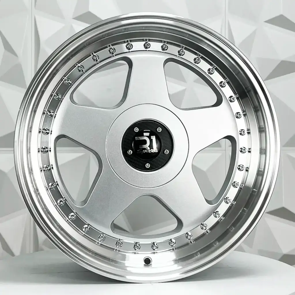 RIN 17X8 5-100/113 R1 SPORT L2585 SILVER MACHINE LIP CHROME RIVETS ET25 CB73.1